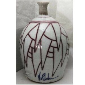 Museum-Grade Rimas VisGirda Signed Art Pottery | Illustrative Bottle Vase | 8"